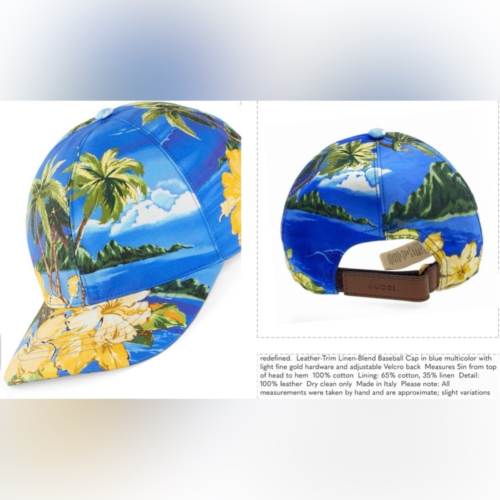 GUCCI TROPICAL FUN SUMMER BASEBALL CAP, COTTON WITH ADJUSTABLE LEATHER CLOSURE - Picture 14 of 14